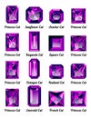 Set of purple amethysts with rectangle cuts Royalty Free Stock Photo