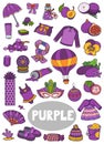Set of purple color objects. Visual dictionary for children about the basic colors Royalty Free Stock Photo