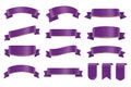 Set of Purple Color Ribbons and Tags isolated on white background. 3D Vector Illustration. Royalty Free Stock Photo