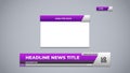 Set purple lower third with analytic bar for news and broadcast media template Royalty Free Stock Photo