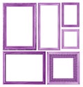 set of purple picture frame isolated on white background Royalty Free Stock Photo