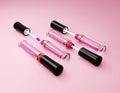 set of purple pink color Lipgloss isolated on pink background. Liquid lipstick, Lip gloss cosmetic for lip 3d illustration