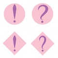 Set of purple question and exclamation marks in pink circle and square. Vector icon. Flat design style Royalty Free Stock Photo