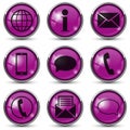 Set of purple round buttons with contact icons isolated on white background Royalty Free Stock Photo