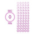 Set of purple Timer, clock, stopwatch isolated icons. Label cooking time. Vector illustration