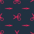 Set Push pin and Scissors on seamless pattern. Vector Royalty Free Stock Photo