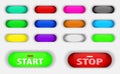Set of push web button in on off concept, or engine start or on off button. Royalty Free Stock Photo