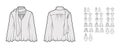 Set of pussy bow blouses, shirts technical fashion illustration with fitted oversized body, short elbow long sleeves Royalty Free Stock Photo