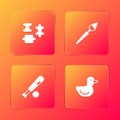 Set Puzzle pieces toy, Paint brush, Baseball bat with ball and Rubber duck icon. Vector Royalty Free Stock Photo