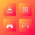 Set Pyramid toy, Abacus, Gamepad and Jump rope icon. Vector