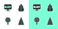 Set Pyramid toy, Baby, Lollipop and bottle icon. Vector