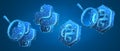 Set of Python coding language signs, with magnifying glass. Programming, developing concept. Low poly, wireframe 3d vector Royalty Free Stock Photo