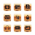 Set Python programming language, Headphones, Search engine, Computer, Programming syntax, Flowchart, Software and icon Royalty Free Stock Photo
