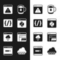 Set Python programming language, Programming syntax, Browser with exclamation mark, Cup of tea tea bag, Cloud technology Royalty Free Stock Photo