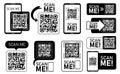 Set of QR codes with scan me text. Qr code for payment, e-wallet, web, mobile app. UI UX design element. Barcode scan for