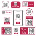 A set of QR codes for scanning. Smartphone id icon with barcode. Vector illustration Royalty Free Stock Photo