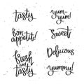 Set quotes. Bon appetit, fresh and delicious. Royalty Free Stock Photo