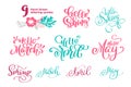 Set quotes Hello Spring time, march april may. Hand drawn calligraphy and brush pen lettering. design for holiday Royalty Free Stock Photo