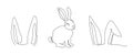 Set of rabbit and bunny ears. Continuous one line drawing. Simple line art. Isolated on white background. Minimalist Royalty Free Stock Photo