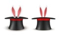 Set of rabbit ears appears from magician hat vector magic headdress with bunny surprise Royalty Free Stock Photo