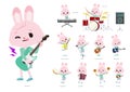 A set of rabbit girl playing rock `n` roll and pop music