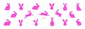 Set of Rabbit pink silhouettes. Easter bunnies. Isolated on a white backdrop. A simple black icons of hares. Cute Royalty Free Stock Photo