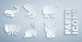 Set Rabbit, Sheep, Elephant, Hippo or Hippopotamus, Frog and Whale icon. Vector