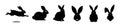 Set of Rabbit silhouettes. Easter bunnies. Isolated on white background. A simple black icons of hares. Cute animals Royalty Free Stock Photo