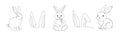 Set of rabbits and bunny ears. Continuous one line drawing. Simple line art. Isolated on white background. Minimalist Royalty Free Stock Photo