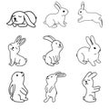 Set of rabbits hand drawing line monochrome image.Rabbit outline.Easter bunny.Illustration for greeting cards, Easter, children s