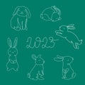 Set of Rabbits in one line with an inscription 2023