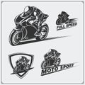 Set of racing motorcycle emblems, badges, labels and design elements.