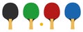 A set of rackets for playing table tennis. Red, black, green and blue. Isolated on a white background. vector illustration Royalty Free Stock Photo