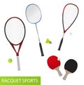 Set of racquet sports - equipment for tennis, table tennis, badminton and squash