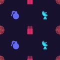 Set Radar, Hand grenade, Bullet and with targets on seamless pattern. Vector