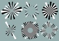 Set 6 radial lines, rays, beams elements. Various starburst, sun Royalty Free Stock Photo