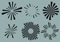 Set 6 radial lines, rays, beams elements. Various starburst, sun Royalty Free Stock Photo