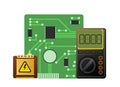 Set of radio components and multimeter. Element for radio circuit. Object isolated on white background. Electronics