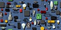 Set of radio components. Seamless pattern. Chip diode transistor and resistor. Background image. Element for radio