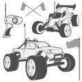 Set of radio controlled machine emblems,RC, radio controlled toys design elements for emblems, icon, tee shirt ,related emblems, l Royalty Free Stock Photo