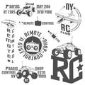 Set of radio controlled machine emblems, RC, radio controlled toys design elements for emblems, icon, tee shirt , related emblems,