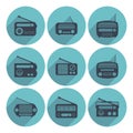 Set of radio icons, flat style, vector Royalty Free Stock Photo