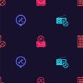 Set Radio service, Location, Toaster and Mobile Apps on seamless pattern. Vector Royalty Free Stock Photo