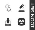Set Radioactive, Molecule, Microscope and icon. Vector