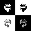 Set Railroad crossing icon isolated on black and white background. Railway sign. Vector Royalty Free Stock Photo