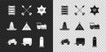 Set Railway, railroad track, Crossed arrows, Hexagram sheriff, Wild west covered wagon, Bullet, Mexican sombrero hat and