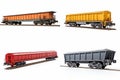 set of railway wagons isolated on white background