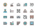 Set of Railways Flat Color Line Icons. Funicular, Subway, Locomotive and more