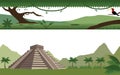 Set of Rain Forest River and Aztec Pyramid Landscape Royalty Free Stock Photo