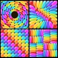 Set rainbow backgrounds with realistic glossy elements. Fun abstract backdrop for decor and selebration.